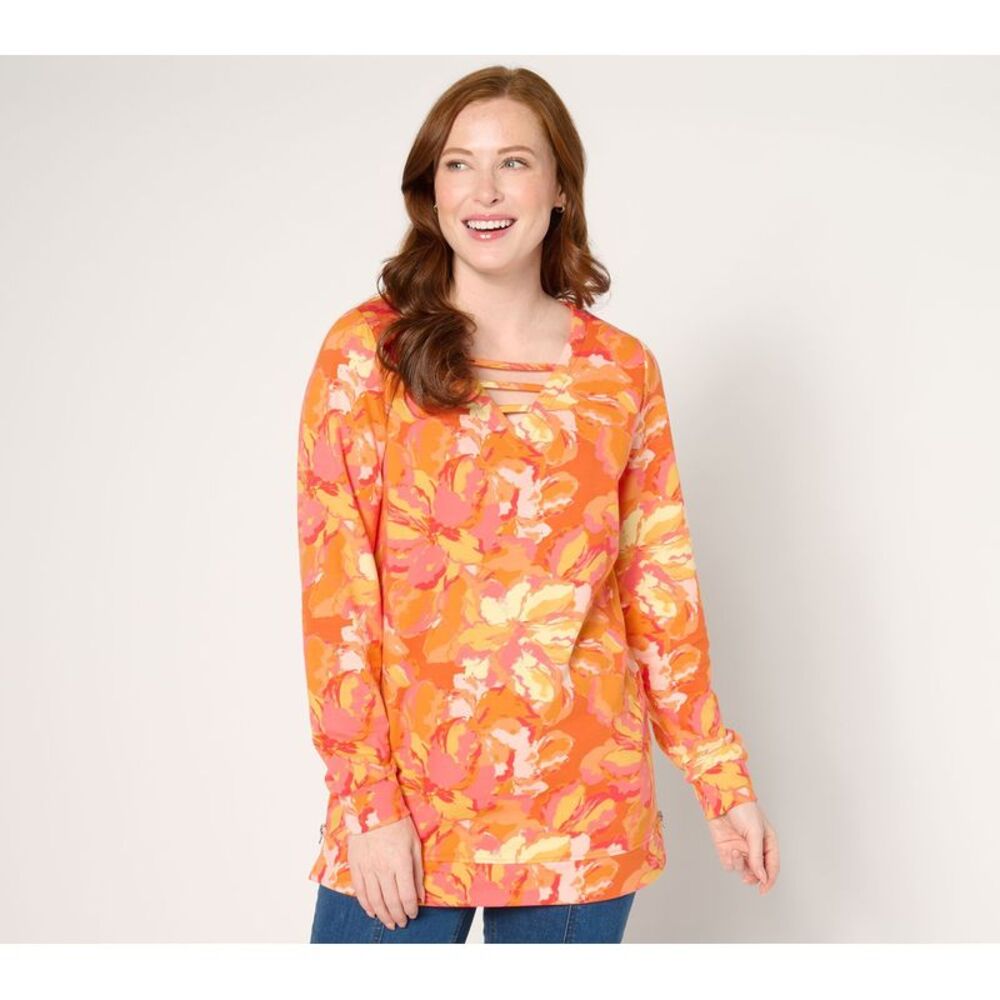 SUNNYLiFE Women's Top Sz M French Terry Side-Seam Zippers Multi-colored